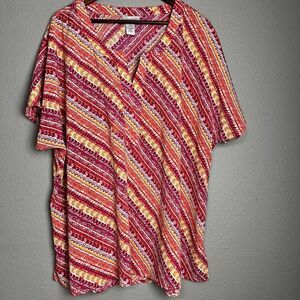 Catherines Women's Plus Size 1X 18/20 Easy Fit Short Sleeve V-Neck Tunic Striped